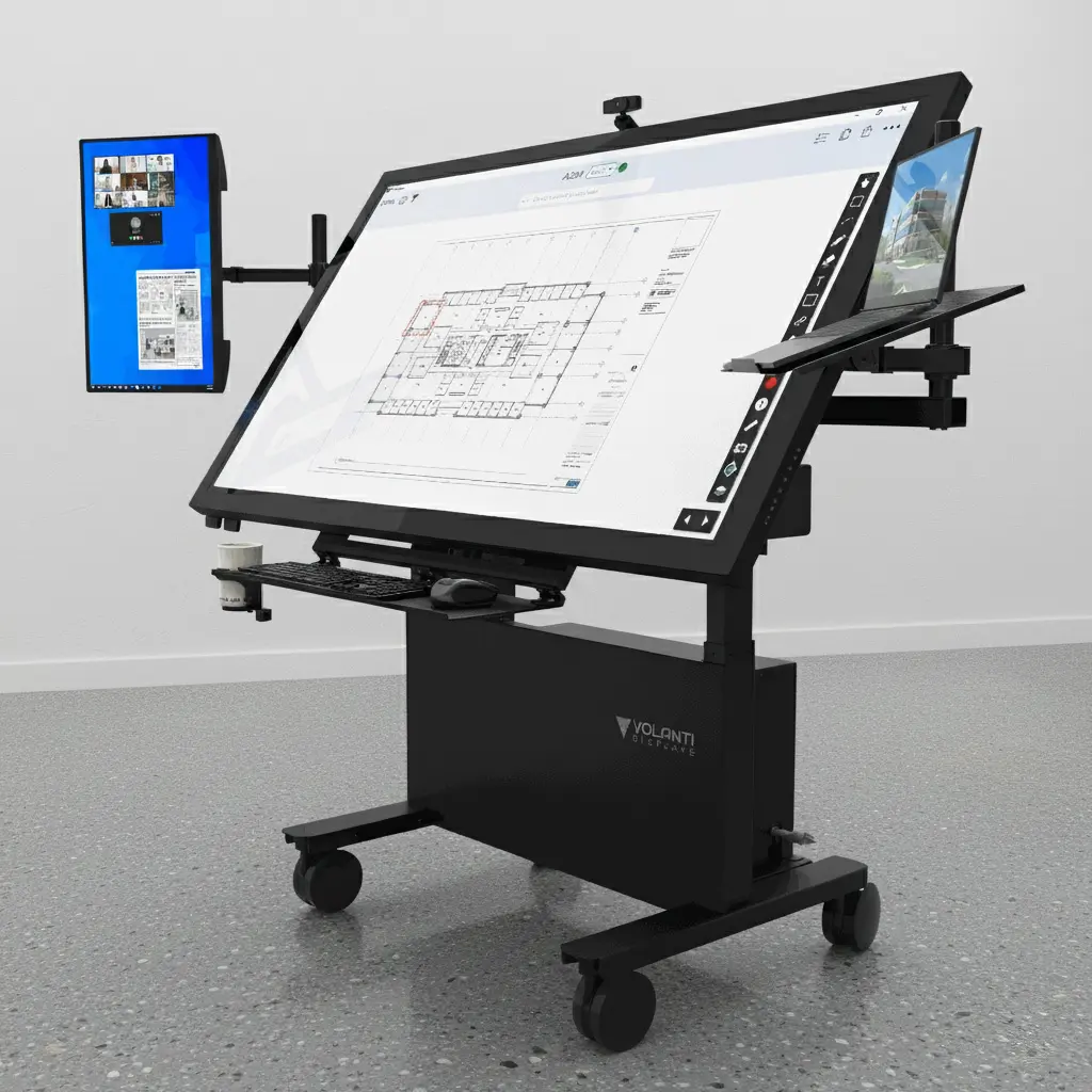 Image of the 65 inch Volanti plan review table with side monitor and other accessories