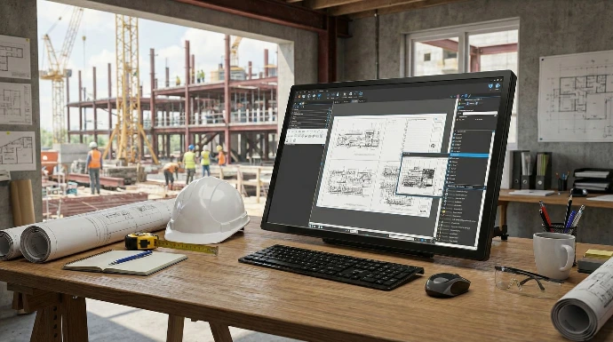 Volanti 32inch tabletop display showing Bluebeam