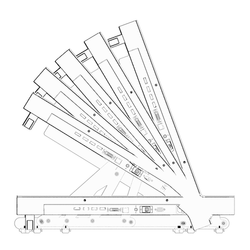 Volanti Plan Review Tabletop with adjustable tilt angles (0°-70°) for optimal viewing in digital construction plan analysis.