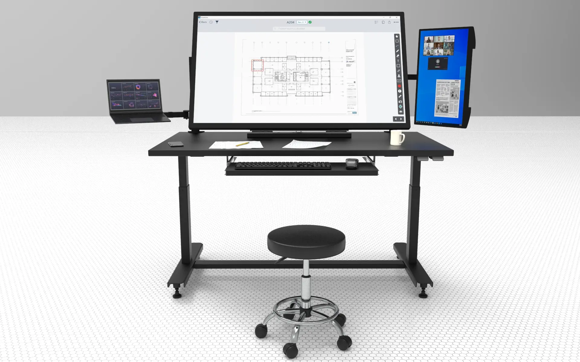 Interactive Volanti Displays touchscreen desk for professionals requiring a durable workstation.