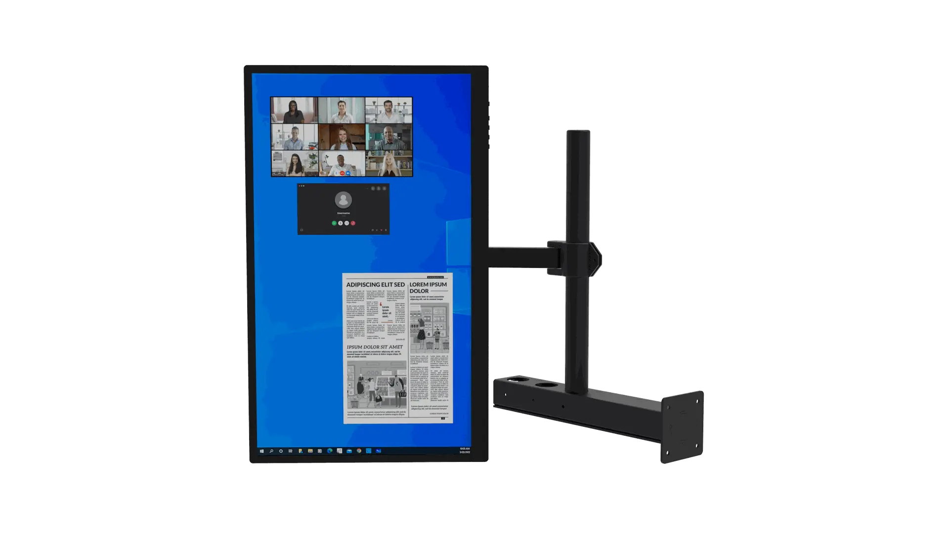 Side monitor mount accessory for Volanti's plan review tables, providing additional display space for multitasking and detailed plan reviews.