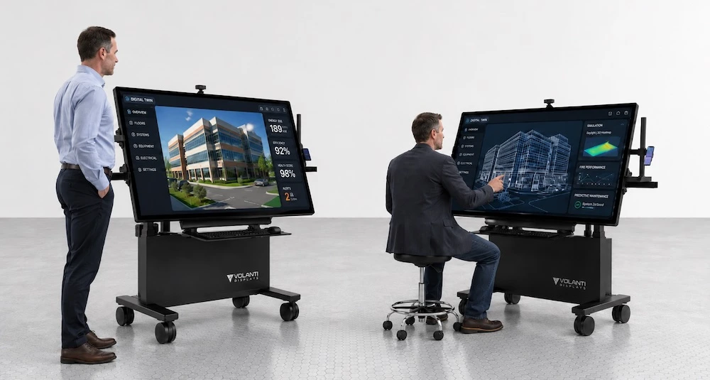 Two Volanti displays representing a visualization of digital twins
