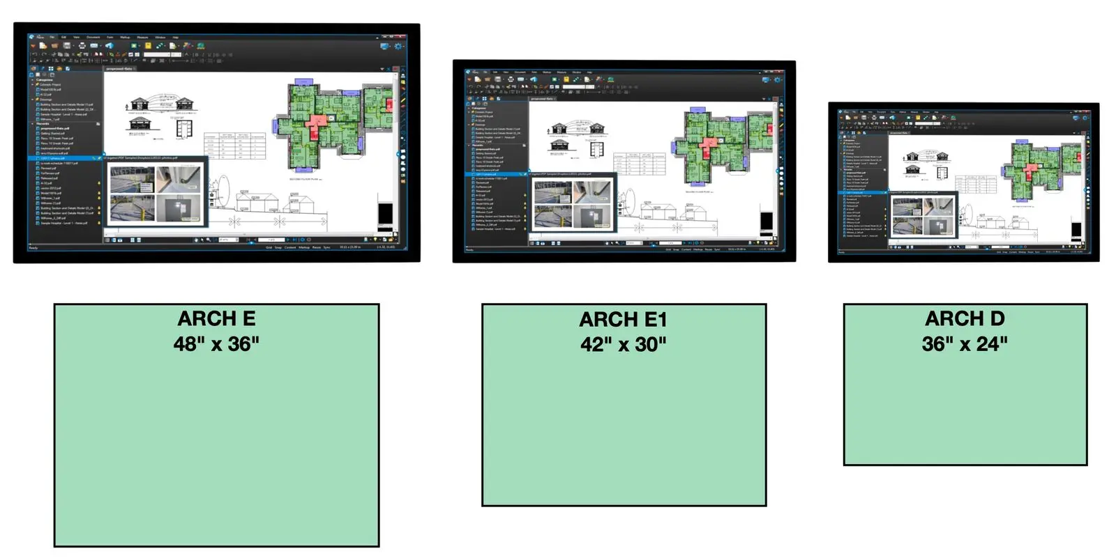 Touchscreen workstation replacing bulky ARCH D and E-size prints for streamlined digital construction planning.